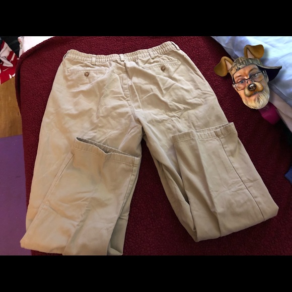 L.L. Bean Mens Vintage Flannel-Lined Comfort-Waist Khaki Pants Size 37x32 - Picture 2 of 5